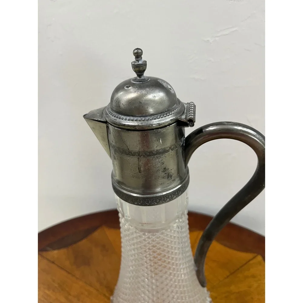 Unbranded Claret‎ Jug Decanter Unisex Large Clear Good Diamond Cut Crystal Metal